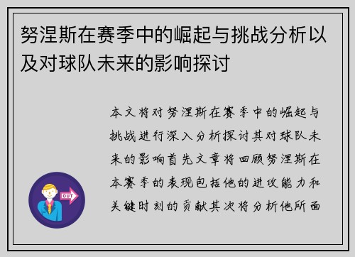 努涅斯在赛季中的崛起与挑战分析以及对球队未来的影响探讨
